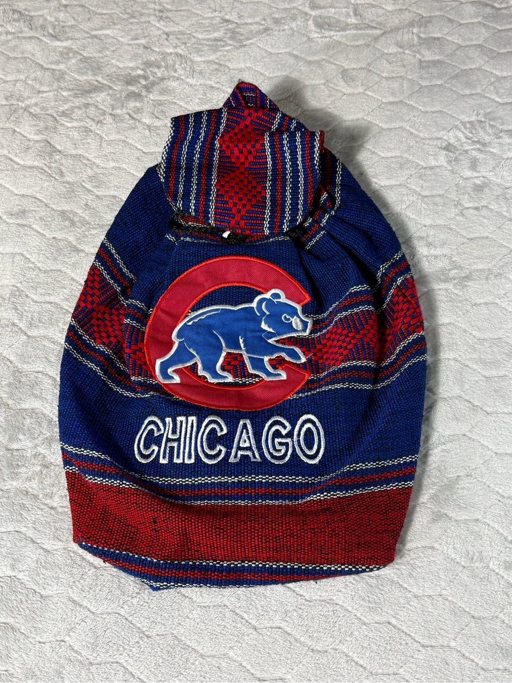 Handmade Chicago Cubs Woven Drawstring Backpack Cinch Bag NWOT